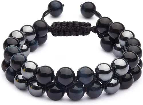 Ornaland Pulsera de triple protección para hombres y mujeres, ojo de tigre, obsidiana, hematita, 0.315in, pulsera de cristal curativo, alivio de la