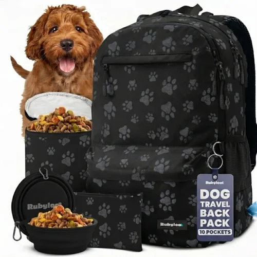 Miniatura 11 de Bolsa de viaje para perros – Mochila completa para pañales para perros con 2 cuencos de viaje sin BPA, bolsa de golosinas, contenedor de alimentos