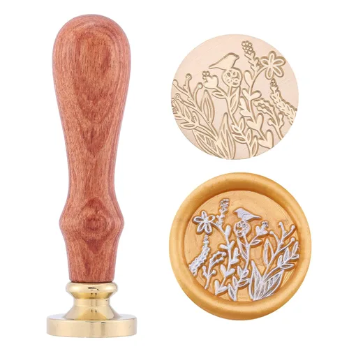 Yoption Sello de cera de flores silvestres, sello de plantas vintage para invitaciones de boda, sobres de embalaje de regalo Flor salvaje y pájaro