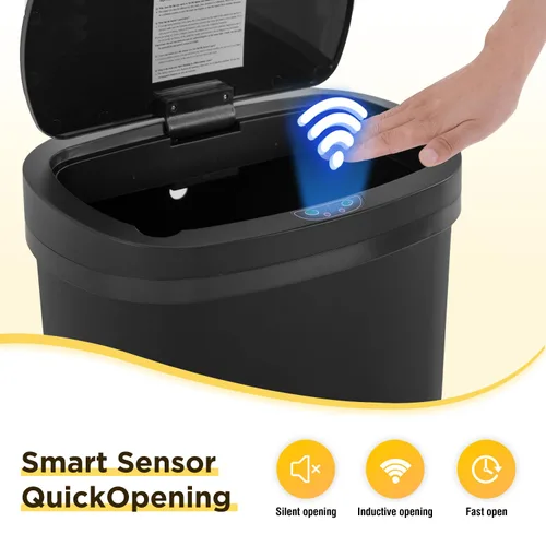 Miniatura 5 de BestOffice Papelera de 13 galones de plástico con tapa Negro oscuro Bote de basura automático sin contacto Control de olores Diseño