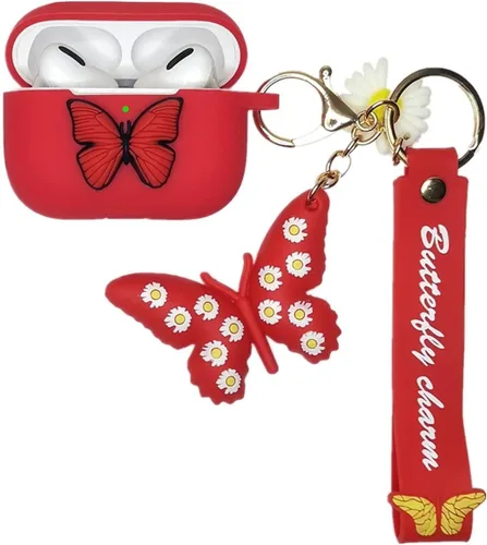 Miniatura 9 de Funda para Airpods Pro de 2ª generación 2022, bonito dije de mariposa 3D de dibujos animados de silicona suave, para mujeres, niñas, niños y Negro