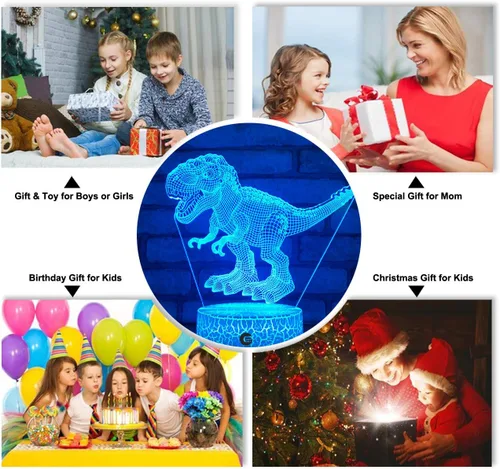 Miniatura 4 de easuntec Juguetes de dinosaurio con luz nocturna 3D con control remoto y táctil inteligente, 7 colores + 16 colores cambiantes TRex juguetes