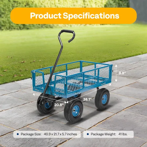 Miniatura 3 de VIVOHOME Carrito de Jardín de Acero con Malla de Servicio Pesado con Capacidad de 880 Libras, Vagón Utilitario Plegable con Lados Removibles y Azul