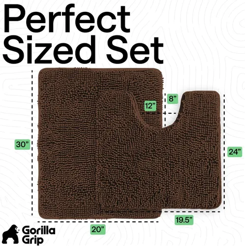 Miniatura 2 de GORILLA GRIP - Juegos de alfombras de baño, juego de 2 alfombras de área de chenilla suave, alfombra base para inodoro y alfombra de 30 x 20, Marrón