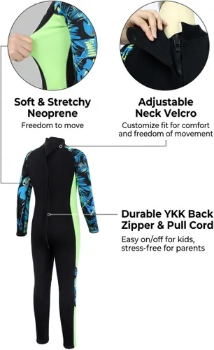 Miniatura 4 de Traje de neopreno para niños de 0.098 pulgadas (0.098 in), traje de cuerpo completo para niños y niñas, natación en agua fría, esnórquel, buceo, surf