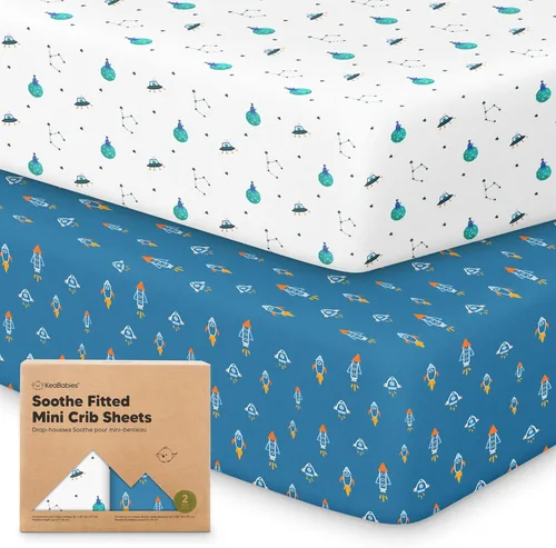 Miniatura 22 de 2 paquetes de sábanas ajustadas para mini cuna - 38x26 sábanas Pack N Play para colchón Pack and Play, algodón orgánico, ropa de cama transpirable