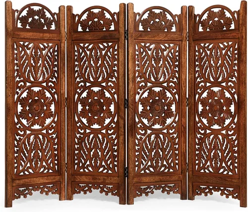 Miniatura 5 de Lightnpro 4 Panel Majestic Wooden Room Divider 64"(W) x 48"(H) Hand-Carved Folding Privacy Screen, Pre-Assembled Decorative Partition for Living