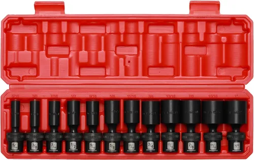 Miniatura 2 de MIXPOWER Juego de llaves giratorias universales de impacto profundo de 3/8", SAE, 5/16" - 1", tambaleo flexible, acero cromado y molibdeno, juego