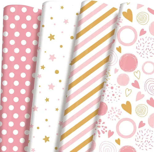 Miniatura 10 de Papel de regalo plegado negro, blanco y dorado, diseño mate, estrellas, rayas, ondulaciones, cuadros para cumpleaños, Navidad, graduaciones, bodas