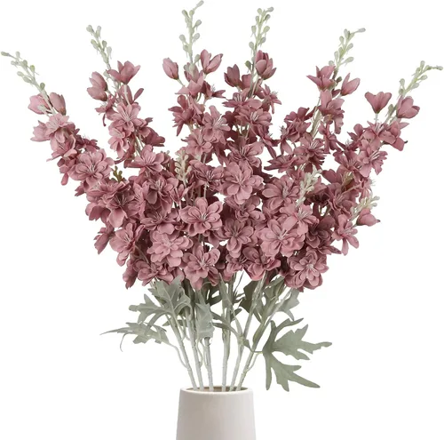 Miniatura 16 de IPOPU 6 PCS Flores Artificiales de Delfínium Flores Artificiales de Espuela de Cordero Flores de Seda de 85 cm de Tallo Largo para Arreglos de Boda