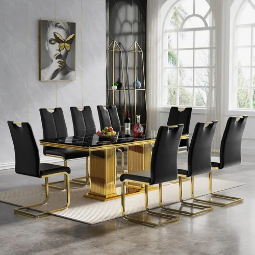 Miniatura 48 de Juego de mesa de comedor de 5 piezas, moderno juego de mesa de comedor para 4, 70 pulgadas, juego de mesa de comedor de mármol sintético blanco