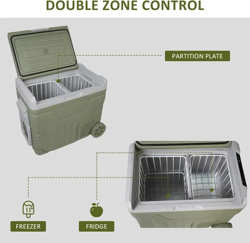 Miniatura 3 de Refrigerador portátil de 12 V para automóvil, refrigerador de doble zona de 45.4 cuartos de galón, 100-240 V CA, -4 °F ~ 68 °F, enfriador