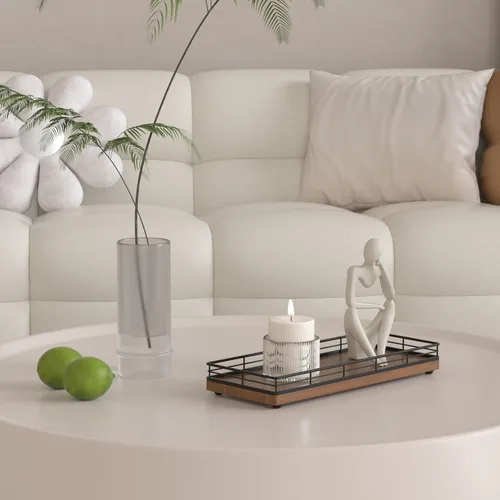 Miniatura 5 de Bandeja Decorativa de Madera, Roble 11.2" L Bandeja de Mesa de Café para Encimera de Cocina Portador de Jabón y Esponja Portavelas Mesa de Mesita