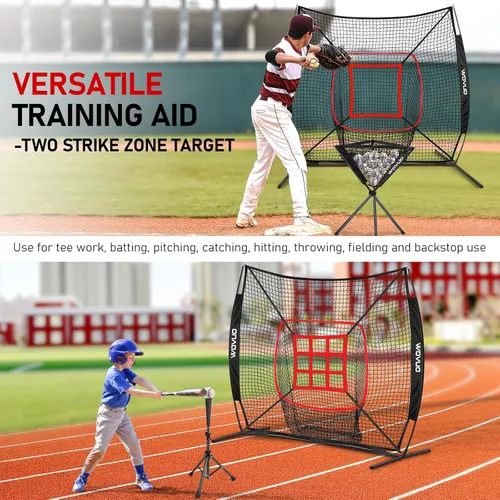 Miniatura 6 de Red de 7x7 pies de béisbol para bateo, lanzamiento y golpeo, red de sóftbol con zona de golpeo, base, carro de pelotas, equipo de entrenamiento