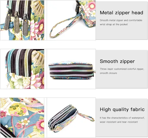 Miniatura 6 de BIAOTIE Cartera de pulsera de gran capacidad, Bolso de mano de nailon impreso impermeable para mujer