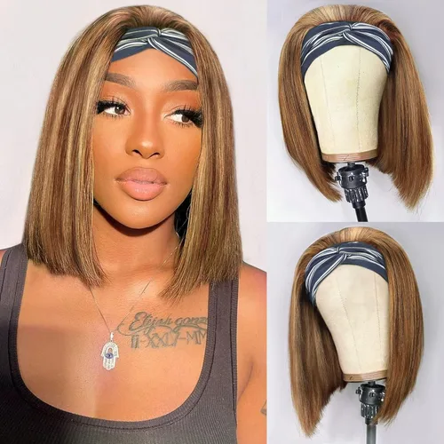 Miniatura 23 de AISI Peluca con Diadema Bob Cabello Humano 99J Borgoña Peluca con Diadema Sin Pegamento Pelucas Bob Cortas Lisas para Mujeres Negras Cabello Humano