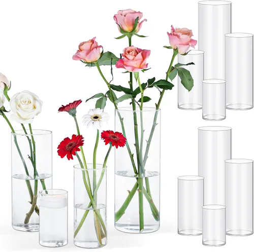 Miniatura 10 de Jarrones cilíndricos de vidrio pequeños de 5 pulgadas para centros de mesa 12 piezas de jarrones de flores transparentes para decoraciones de 5.0