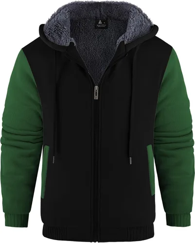 Miniatura 60 de GEEK LIGHTING Sudadera con capucha y cremallera para hombre, forro polar, chaqueta gruesa con capucha para invierno, cálida sudadera atlética