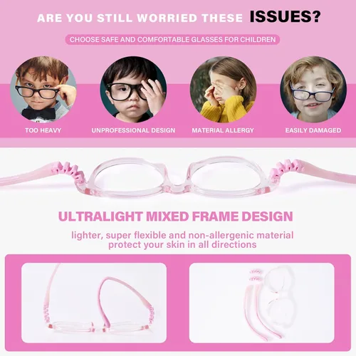 Miniatura 4 de FONHCOO Gafas de bloqueo de luz azul para niños, niños y niñas, marco irrompible, para computadora, juegos, TV Rosa (Round Pink)