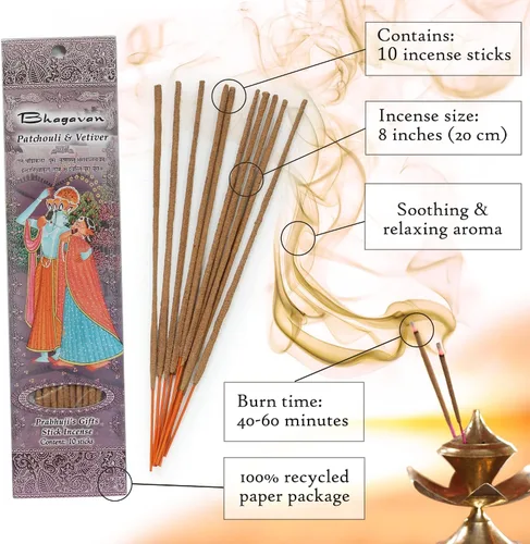 Miniatura 2 de Prabhuji's Gifts Radha, Bhagavan, Govardhana Varillas de incienso espiritual enrolladas a mano – Varillas aromáticas – para meditación, yoga