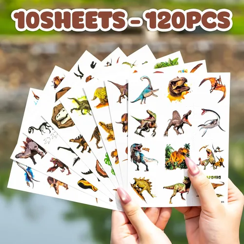 Miniatura 8 de 120 tatuajes temporales precortados de dinosaurio 3D divertidos para niños Recuerdos de fiesta de cumpleaños temáticos súper lindos, suministros