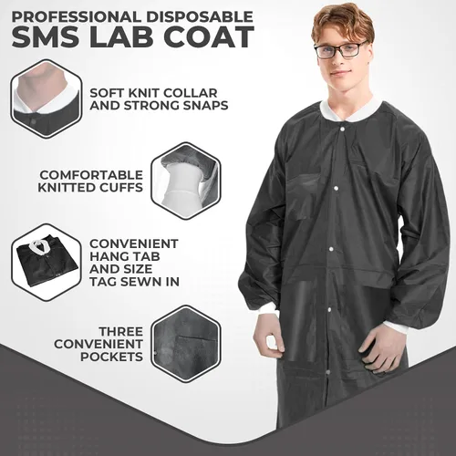 Miniatura 38 de Paquete de 10 chaquetas desechables de laboratorio, chaqueta médica reutilizable hasta la cadera, unisex, con puños de punto y bolsillos