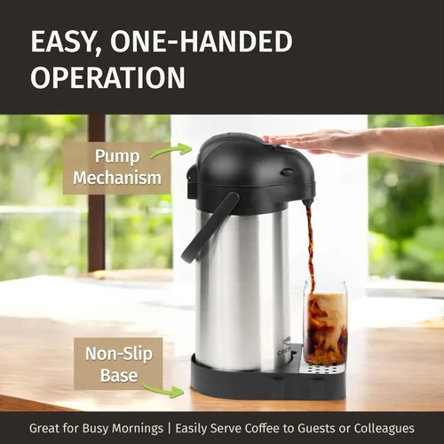 Miniatura 8 de Dispensador de café Airpot con bomba y bandeja - Jarra de café de 102 oz/3L con bomba - Dispensador de bebidas calientes de 12 horas para fiestas