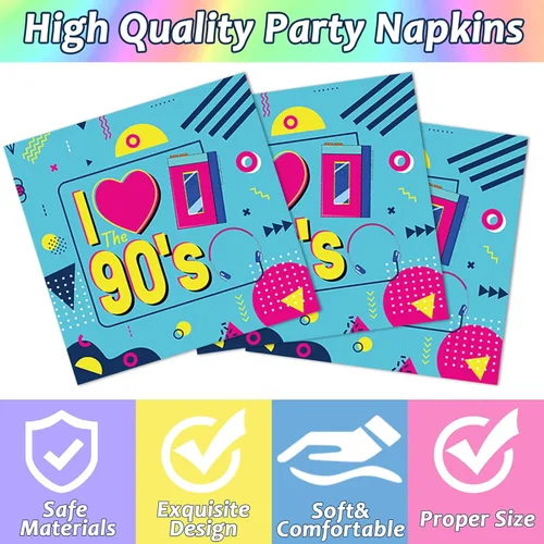 Miniatura 4 de 96 platos y servilletas de papel de fiesta de los 90 para fiestas de cumpleaños con temática retro de los 90, suministros de fiesta de cumpleaños