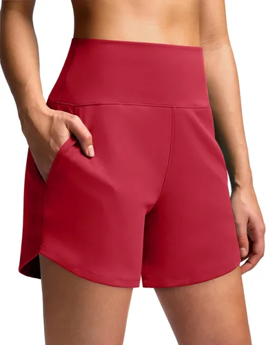 Miniatura 26 de Soothfeel Pantalones cortos deportivos de cintura alta para mujer, 3.5 pulgadas, control de abdomen, cómodos, para entrenamiento, gimnasio