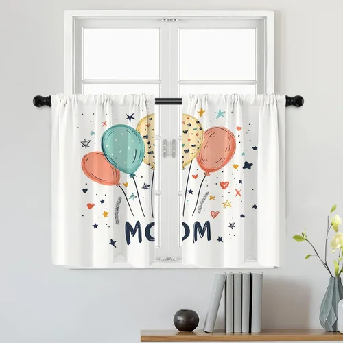 Miniatura 154 de Batmerry Silueta de hombre y niño, marco en forma de corazón con figuras, tratamiento de ventana, cortina corta de cocina multicapa de poliéster