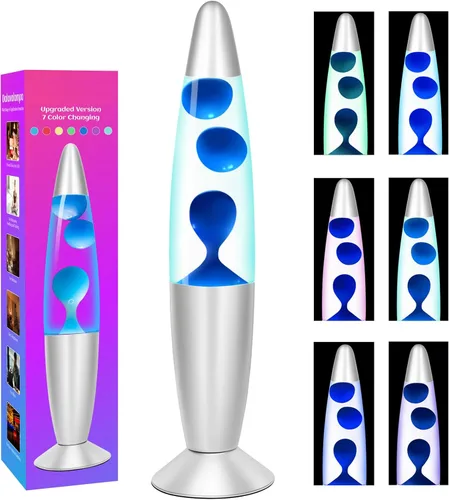 Dalavalampa Lámparas de Movimiento Líquido de Cera Azul que Cambian de Múltiples Colores, Lámpara LED de Magma de 13" para Adultos y Niños, Luz