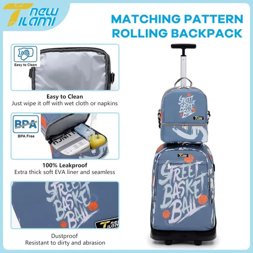 Miniatura 31 de NEW TILAMI Mochila con ruedas de 19 pulgadas con bolsa de almuerzo para niñas y niños, mochila para laptop con ruedas, bolsa de mano duradera