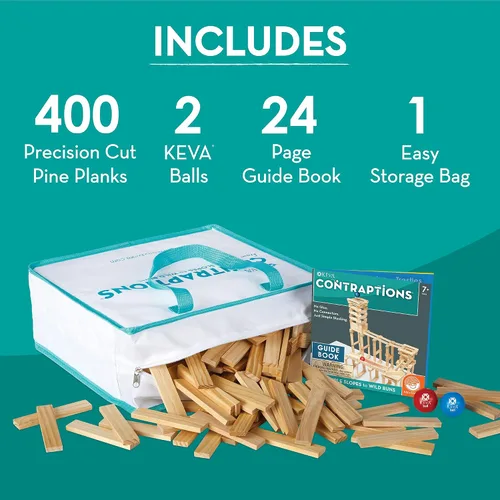 Miniatura 4 de MindWare KEVA Contraptions, juego de construcción de bloques de madera, kit de carrera de mármol, incluye 2 bolas - 400 tablones