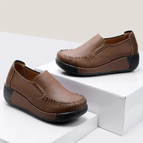 Miniatura 6 de UZB Mocasines de cuero sin cordones para mujer, cómodos zapatos de plataforma casuales