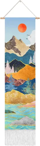 RosieLily Tapiz de arte de pared, tapiz de naturaleza de montaña azul, 13 pulgadas de ancho x 51 pulgadas de alto, para decoración de pared de