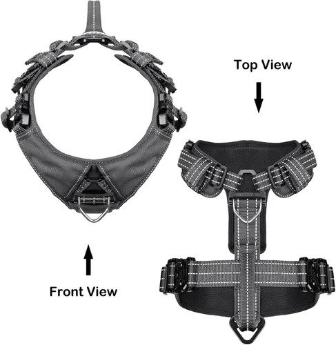 Miniatura 3 de ICEFANG Arnés de correa para perro con 4 hebillas de metal, para perro de tamaño grande, chaleco K9, pecho en forma de Y, arnés ajustable para Gris