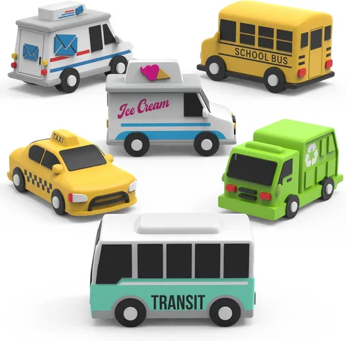 Tub Works® Vehicles™ Coches de Baño Libres de Moho, Paquete de 6 | Sellados, Diseño de Juguetes de Baño Sin Agujeros que Mantiene la Humedad Afuera