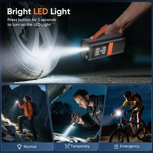Miniatura 5 de Inflador de neumáticos, compresor de aire portátil, 150 PSI inalámbrico y bomba de neumáticos de doble potencia de 12 V CC para neumáticos