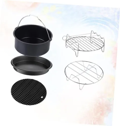 Miniatura 4 de Juego de 5 piezas de sartén de parrilla para horno, accesorios de parrilla redonda, bandeja para hornear, sartén redonda, kit de olla para pizza