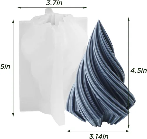 Miniatura 2 de Molde de vela de silicona con columna curvada geométrica cónica 3D, molde en forma de cono en espiral 3D de 4.8 pulgadas para hacer velas, aroma