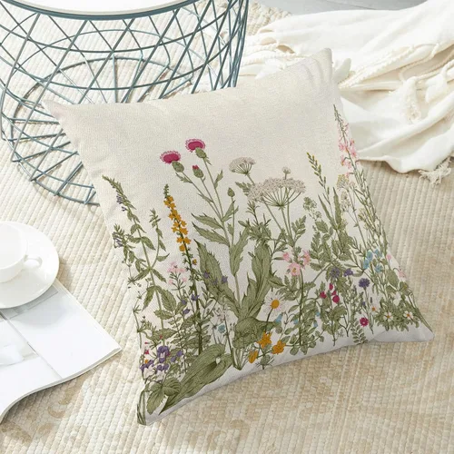 Miniatura 4 de AEIOAE Fundas de almohada verde salvia de 18 x 18 pulgadas, juego de 2, fundas de almohada de primavera con flores silvestres, fundas de cojín