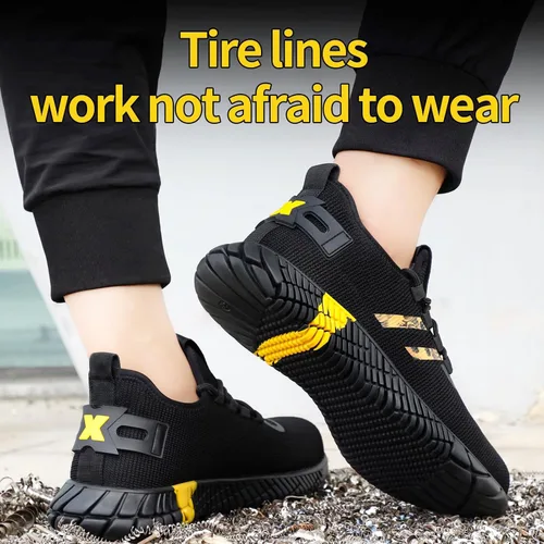 Miniatura 4 de GLANOUDUN Zapatos de punta de acero para hombres y mujeres, zapatos de seguridad ligeros y cómodos para hombres con punta de acero ancha, zapatos