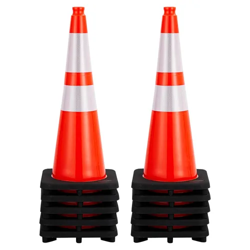 Conos de tráfico de 28 pulgadas, 10 conos de seguridad, conos de seguridad de PVC naranja para estacionamiento en carretera con 2 collares