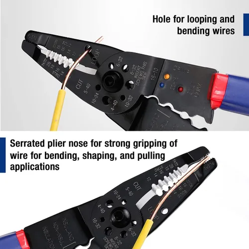 Miniatura 6 de WORKPRO Juego de pelacables, pelacables multiherramienta de 8 pulgadas y juego de pelacables autoajustable de 8 pulgadas para pelar, cortar