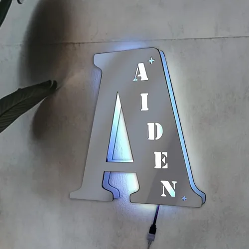 Miniatura 2 de Luz de espejo con nombre de letra, luz LED personalizada del alfabeto, letrero de letras iluminadas, luz nocturna para decoración de pared, espejo