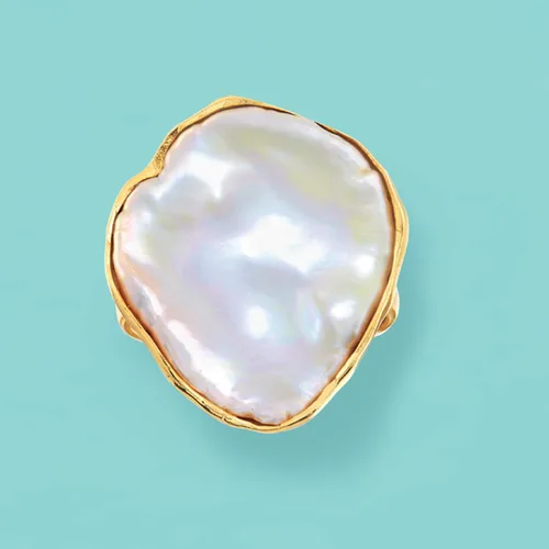 Miniatura 4 de Ross-Simons 20x16mm Cultured Baroque Keshi Pearl Ring in 18kt Gold Over Sterling