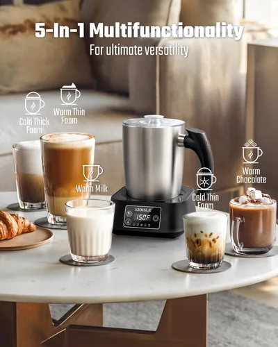 Miniatura 2 de KIDISLE Espumador de leche y vaporizador 5 en 1, jarra de acero inoxidable desmontable de 17 onzas, 4 temperaturas ajustables de 130 °F a 160 °F