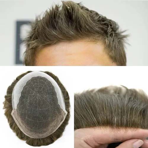 Miniatura 28 de Pieza de pelo Toupee para hombres Sistema de cabello real Sistema de encaje francés para hombre Toupee Sistema de reemplazo de pelo Protesis Capilar