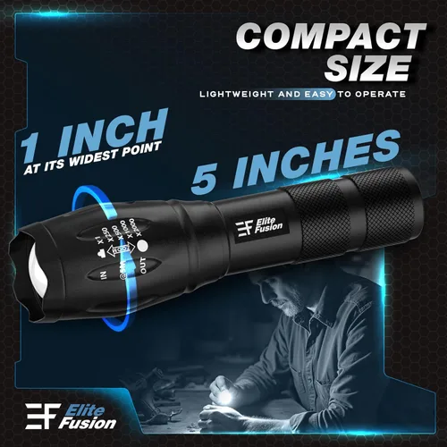 Miniatura 5 de Linterna LED compacta, paquete de 2, luz brillante para el hogar y el automóvil, 5 modos, zoom, funciona con pilas AAA, luz de emergencia