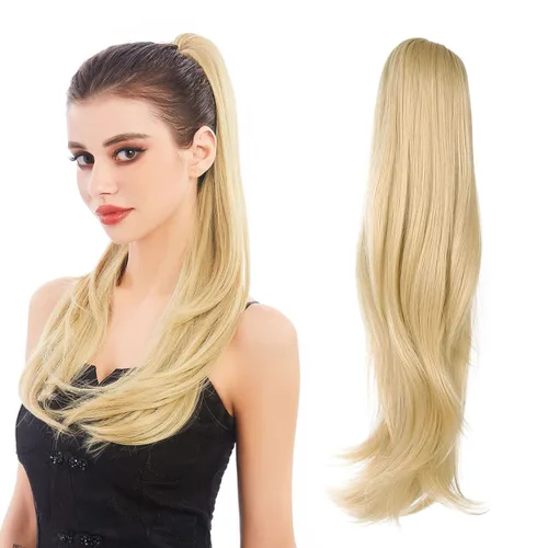 Miniatura 33 de Extensión de Cola de Caballo, Extensión de Cabello con Garra Larga de 20", Piezas de Cabello Sintético Ondulado Liso con Clip en Peluca de Cola